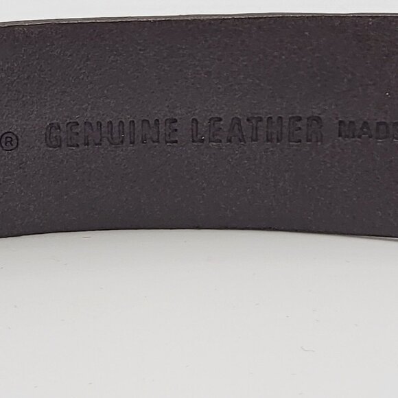 Chicos Brown Adjustable Leather Belt With Textured Silver & Gold Tone Metal Buck - Picture 15 of 16